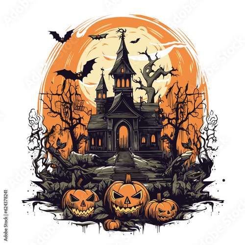 T-shirt or poster design with illustration on Halloween theme