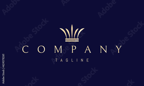 Vector golden logo on which an abstract image of a crown of leaves.