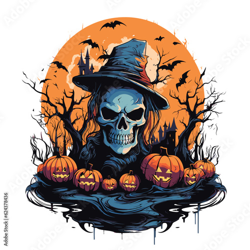 T-shirt or poster design with illustration on Halloween theme