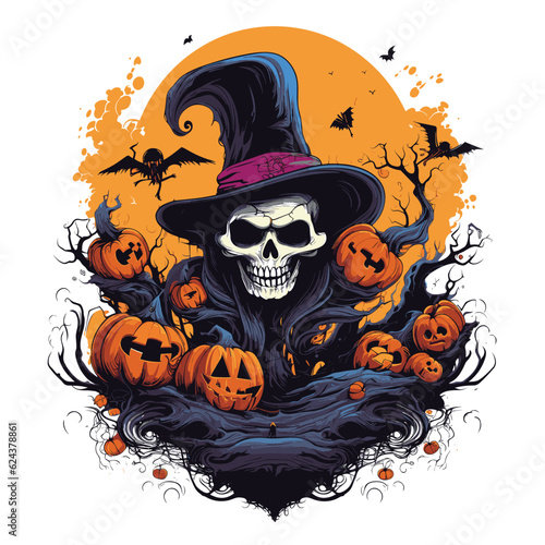 T-shirt or poster design with illustration on Halloween theme