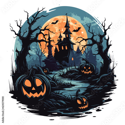 T-shirt or poster design with illustration on Halloween theme