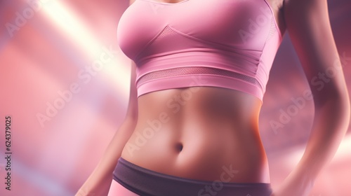 sexy body of woman wearing dark pink shirt on blurred background