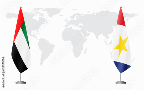 United Arab Emirates and Saba flags for official meeting