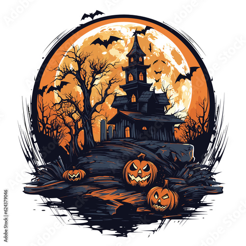 T-shirt or poster design with illustration on Halloween theme