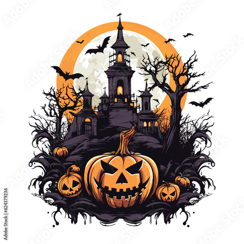 T-shirt or poster design with illustration on Halloween theme