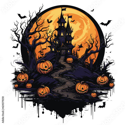 T-shirt or poster design with illustration on Halloween theme