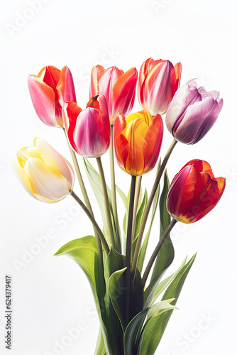Bouquet of tulips in watercolor technique - Generative AI photo
