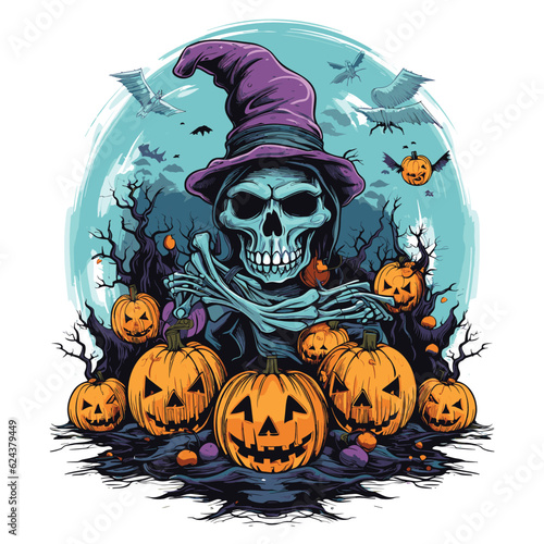 T-shirt or poster design with illustration on Halloween theme