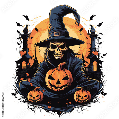 T-shirt or poster design with illustration on Halloween theme