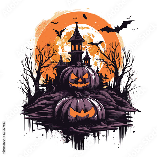 T-shirt or poster design with illustration on Halloween theme