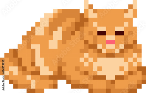 Pixel art sleeping cat. Pet game asset. Domestic animal vector illustration.