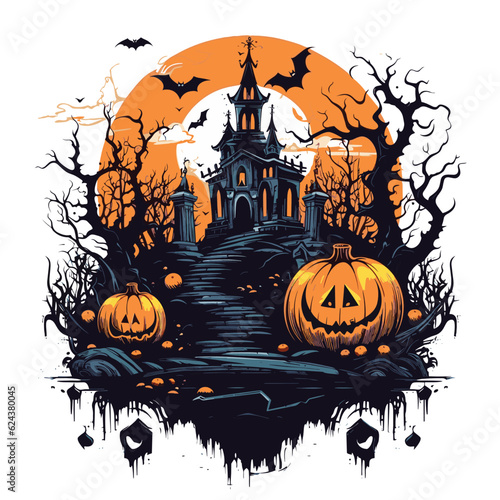 T-shirt or poster design with illustration on Halloween theme