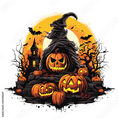 T-shirt or poster design with illustration on Halloween theme