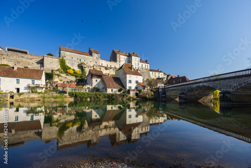 Typical small town Pesmes with river L Orgon  Haute-Saone  France
