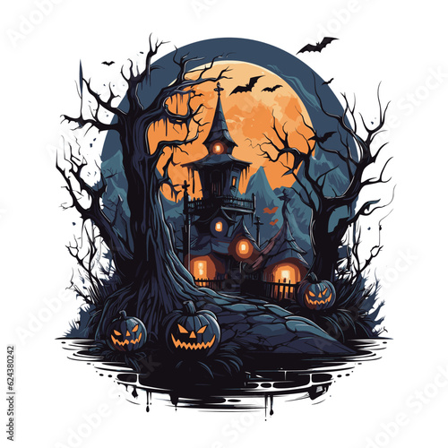 T-shirt or poster design with illustration on Halloween theme