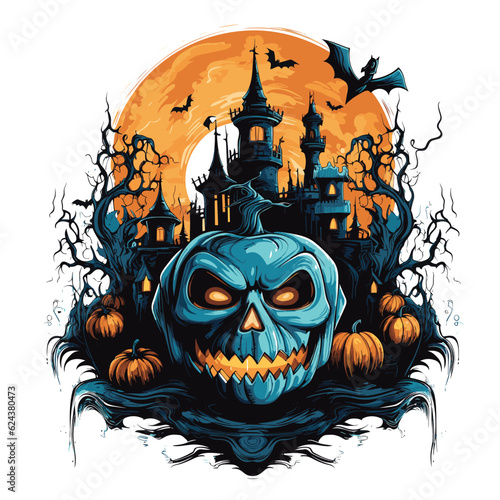 T-shirt or poster design with illustration on Halloween theme