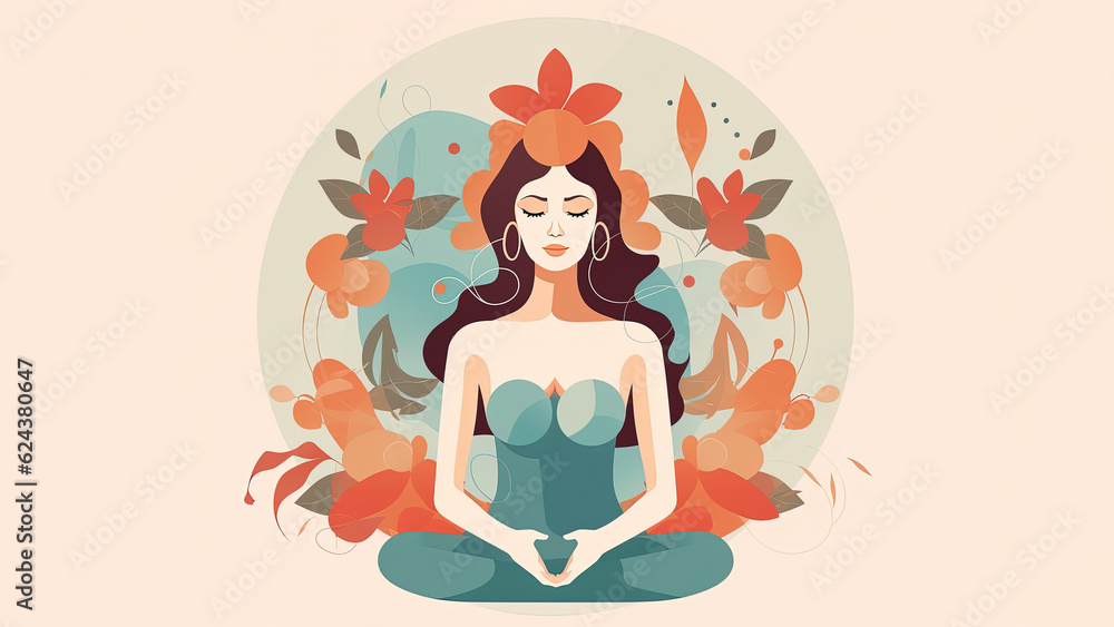 woman experiencing mindfulness wellbeing oneness of body and mind and femaleness through self-care and meditation