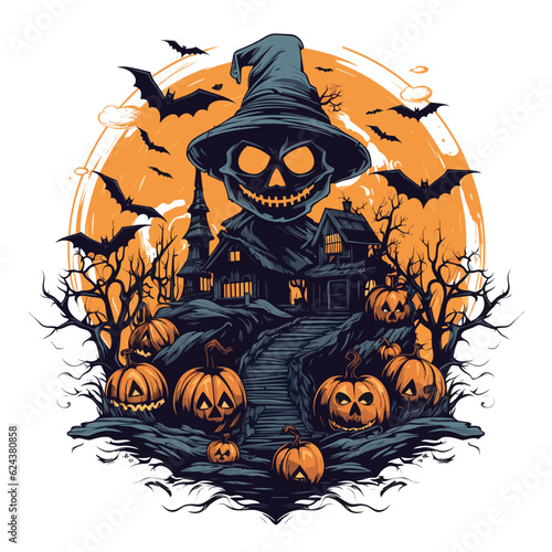 T-shirt or poster design with illustration on Halloween theme