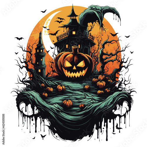 T-shirt or poster design with illustration on Halloween theme