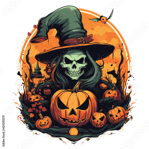 T-shirt or poster design with illustration on Halloween theme