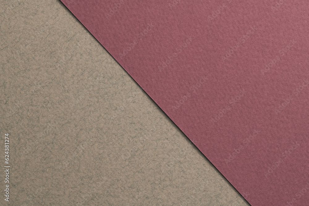 Fototapeta premium Rough kraft paper background, paper texture red burgundy gray colors. Mockup with copy space for text.
