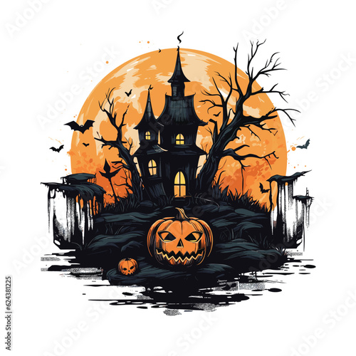 T-shirt or poster design with illustration on Halloween theme