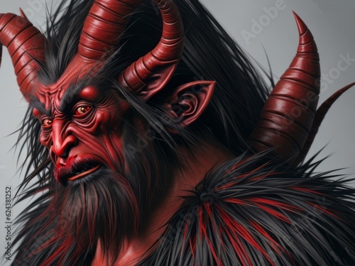 Krampus mit unheimlichem Gesicht, Perchte im Winter