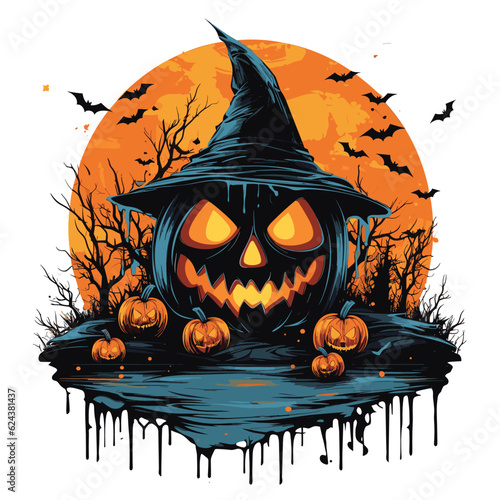 T-shirt or poster design with illustration on Halloween theme