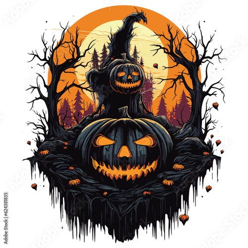 T-shirt or poster design with illustration on Halloween theme