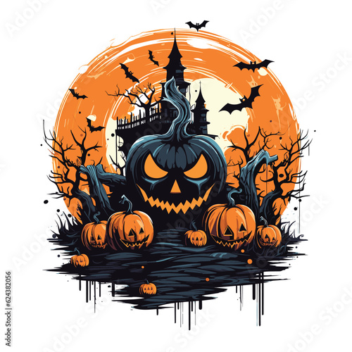 T-shirt or poster design with illustration on Halloween theme