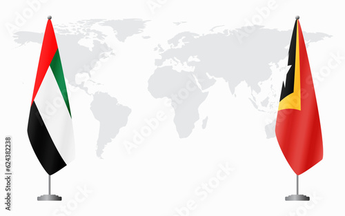 United Arab Emirates and East Timor flags for official meeting