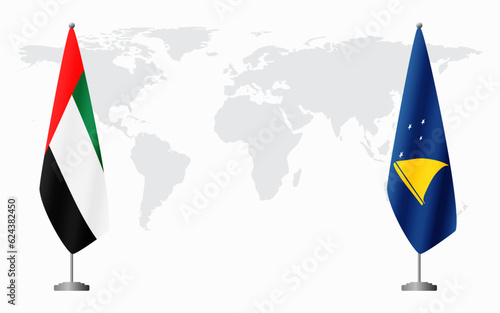 United Arab Emirates and Tokelau flags for official meeting photo