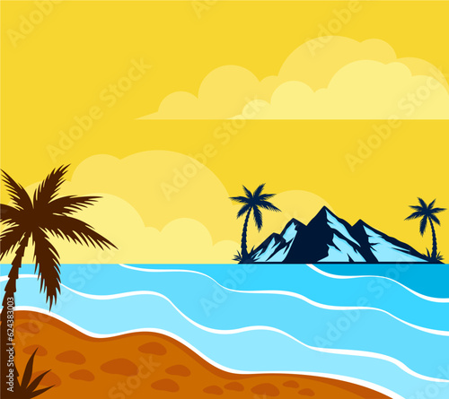 tropical island with palm trees background