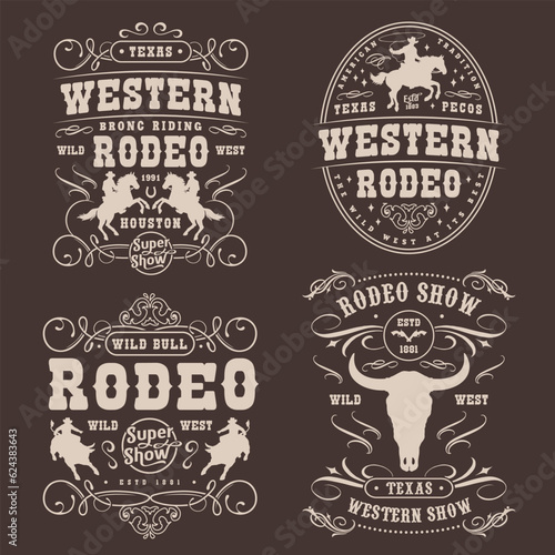 Western rodeo set flyers monochrome