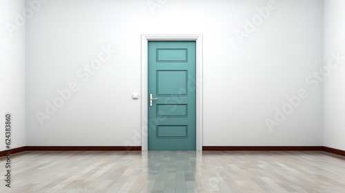 Green Door as the Focal Point in an Empty Room with White Wall and Wood Floors  Generative AI