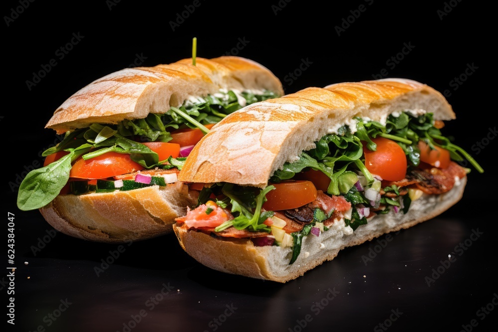 sandwich with ham and vegetables and salad sandwich with ham and vegetables and salad