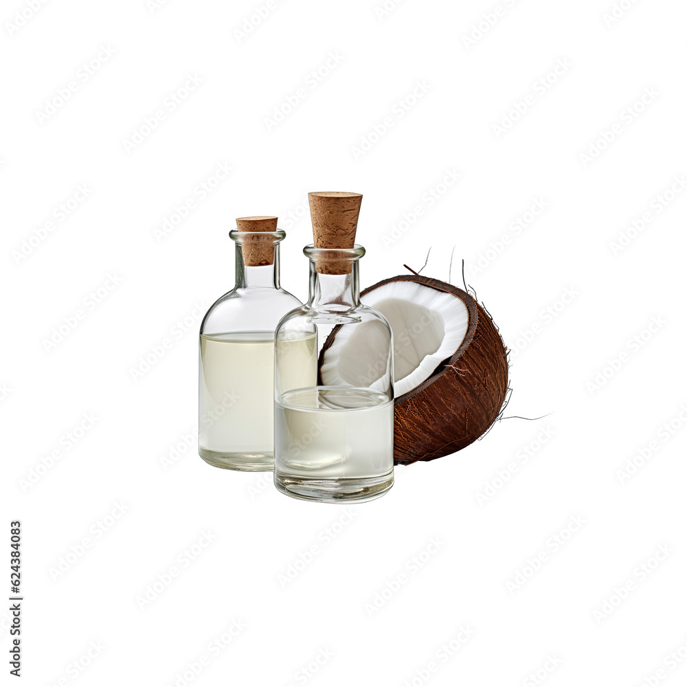 Fototapeta premium Coconut oil isolated on transparent background. Food theme.