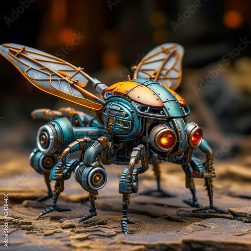Gleaming Brass The Majestic Mechanical Insect A Fusion of Hornet, Lobster, Bug, and Fly