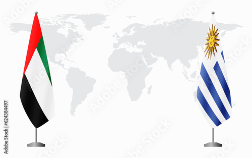 United Arab Emirates and Uruguay flags for official meeting
