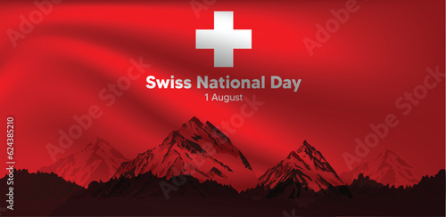 Swiss National Day vector poster 1 August with mountain