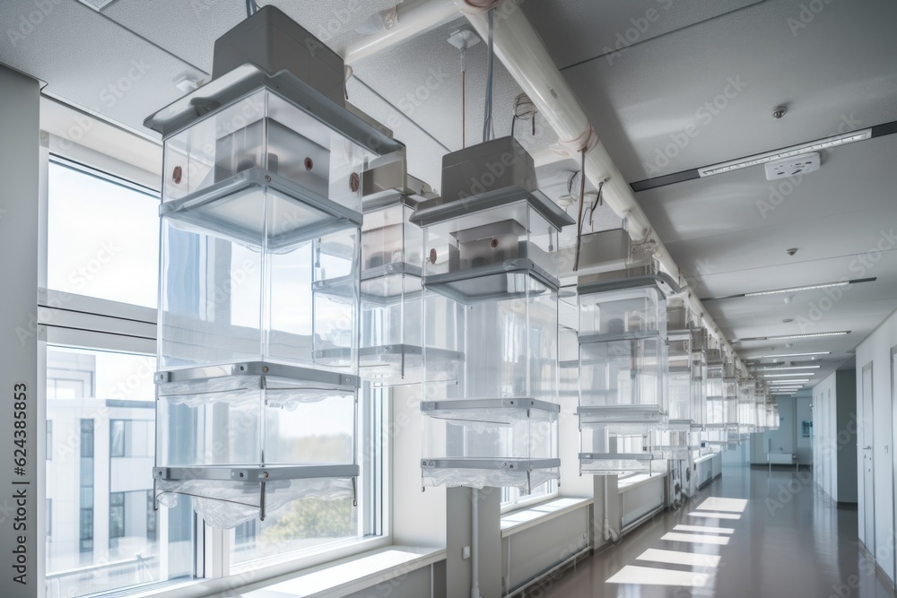 hierarchical ventilation system, with multiple levels of filtration, in hospital, created with generative ai hierarchical ventilation system, with multiple levels of filtration, in hospital, created with generative ai