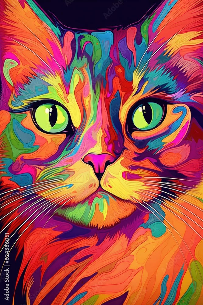 Foldex cat psychedelic look. Generative AI Foldex cat psychedelic look. Generative AI