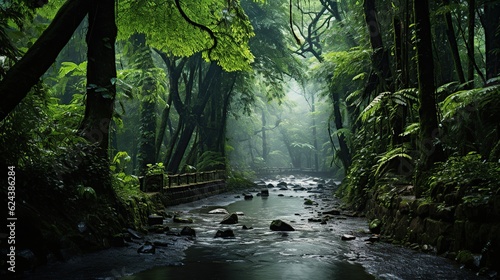 monsoon rain forest with wooden and leaves