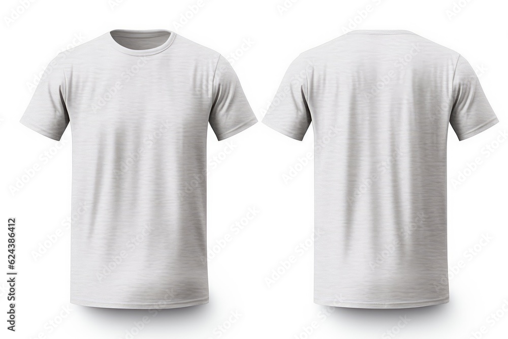 light grey t shirt mockup. front and back view with white background ...