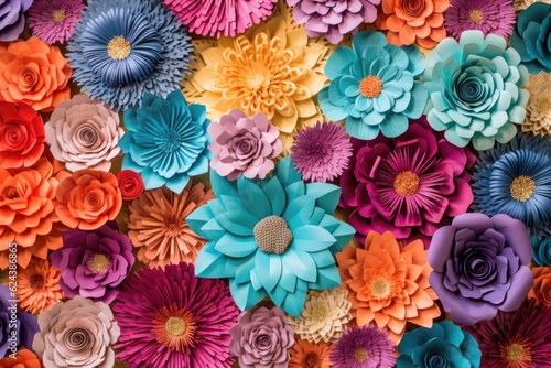 colorful paper flower wall for a vibrant background  created with generative ai