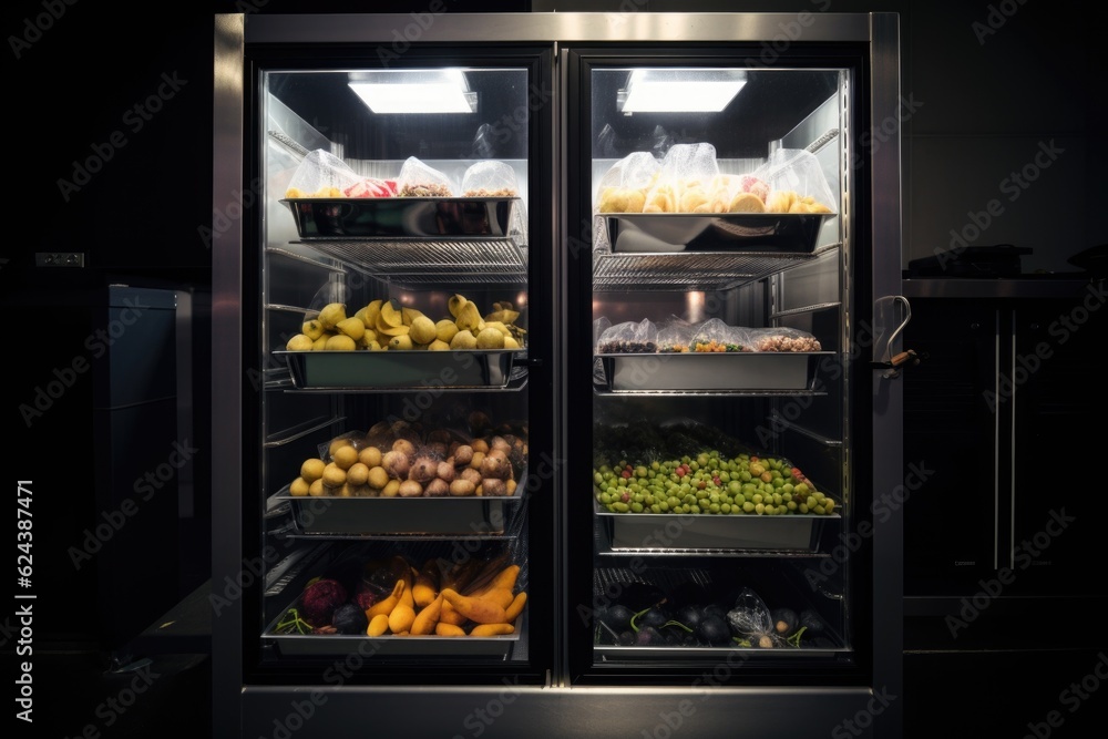 temperature-controlled holding cabinet with a variety of food items, including fruits and vegetables, created with generative ai temperature-controlled holding cabinet with a variety of food items, including fruits and vegetables, created with generative ai