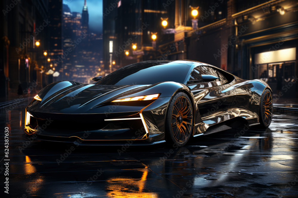 Futuristic sports super car concept on the background of the night city, street racing on expensive exclusive luxury auto, AI Generated Futuristic sports super car concept on the background of the night city, street racing on expensive exclusive luxury auto, AI Generated