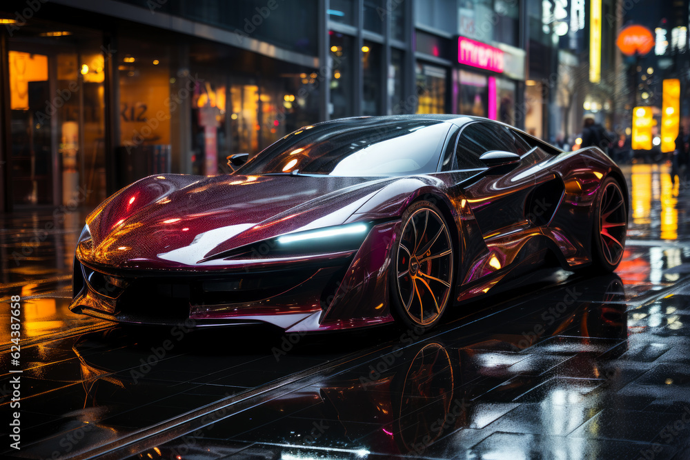 Futuristic sports super car concept on the background of the night city, street racing on expensive exclusive luxury auto, AI Generated Futuristic sports super car concept on the background of the night city, street racing on expensive exclusive luxury auto, AI Generated