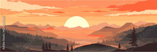 red sunset in surreal valley, vector illustration © haris