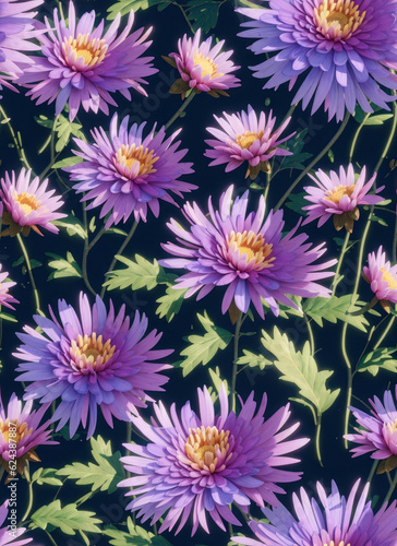 Seamless pattern with violet aster flowers illustration. mobile wallpaper. Generative AI